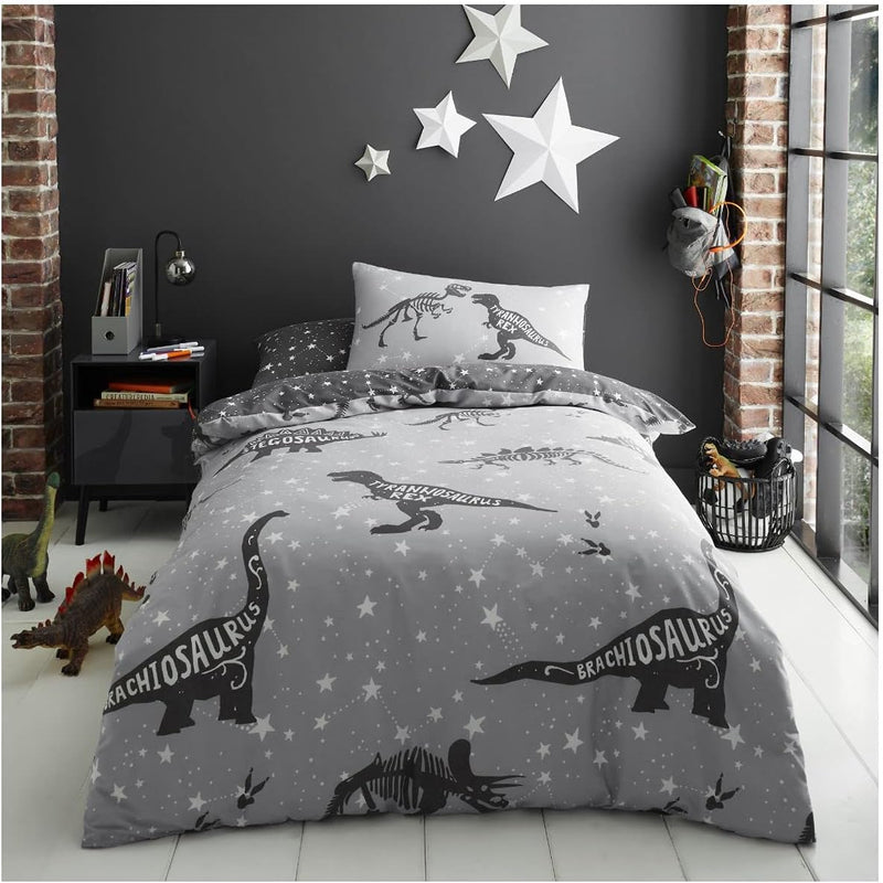Space T-Rex Grey | Duvet Cover Set | Sheet Set