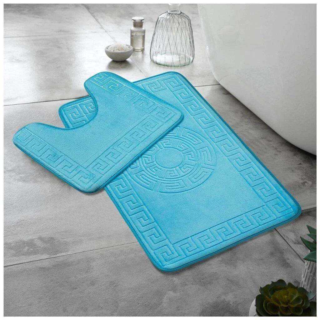 Greek Embossed Memory Foam Bath Mat Set | 12 Colours