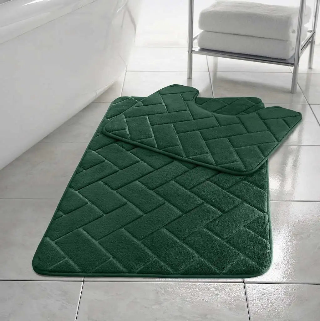 Blocks memory foam bath mat set green