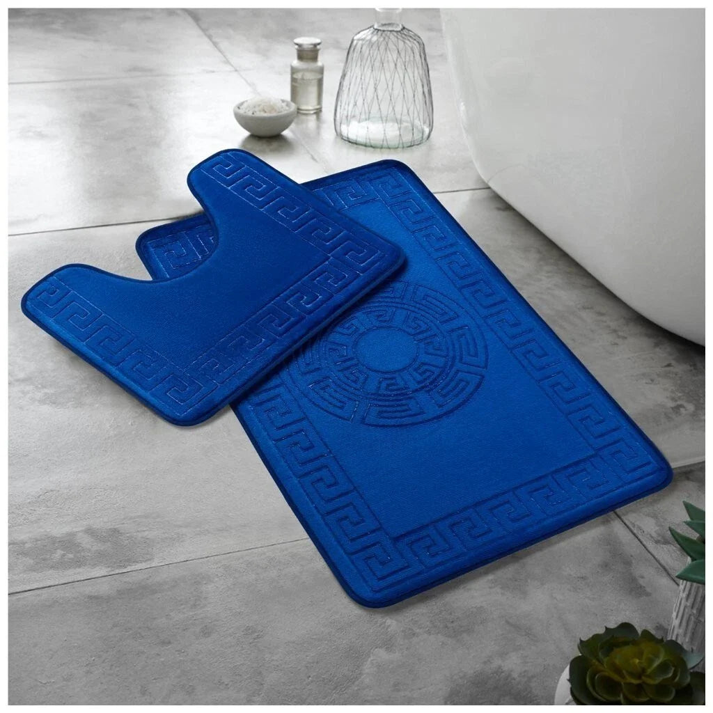 Greek Embossed Memory Foam Bath Mat Set | 12 Colours