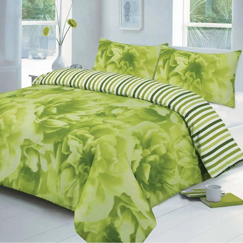 rose printed duvet cover set lime