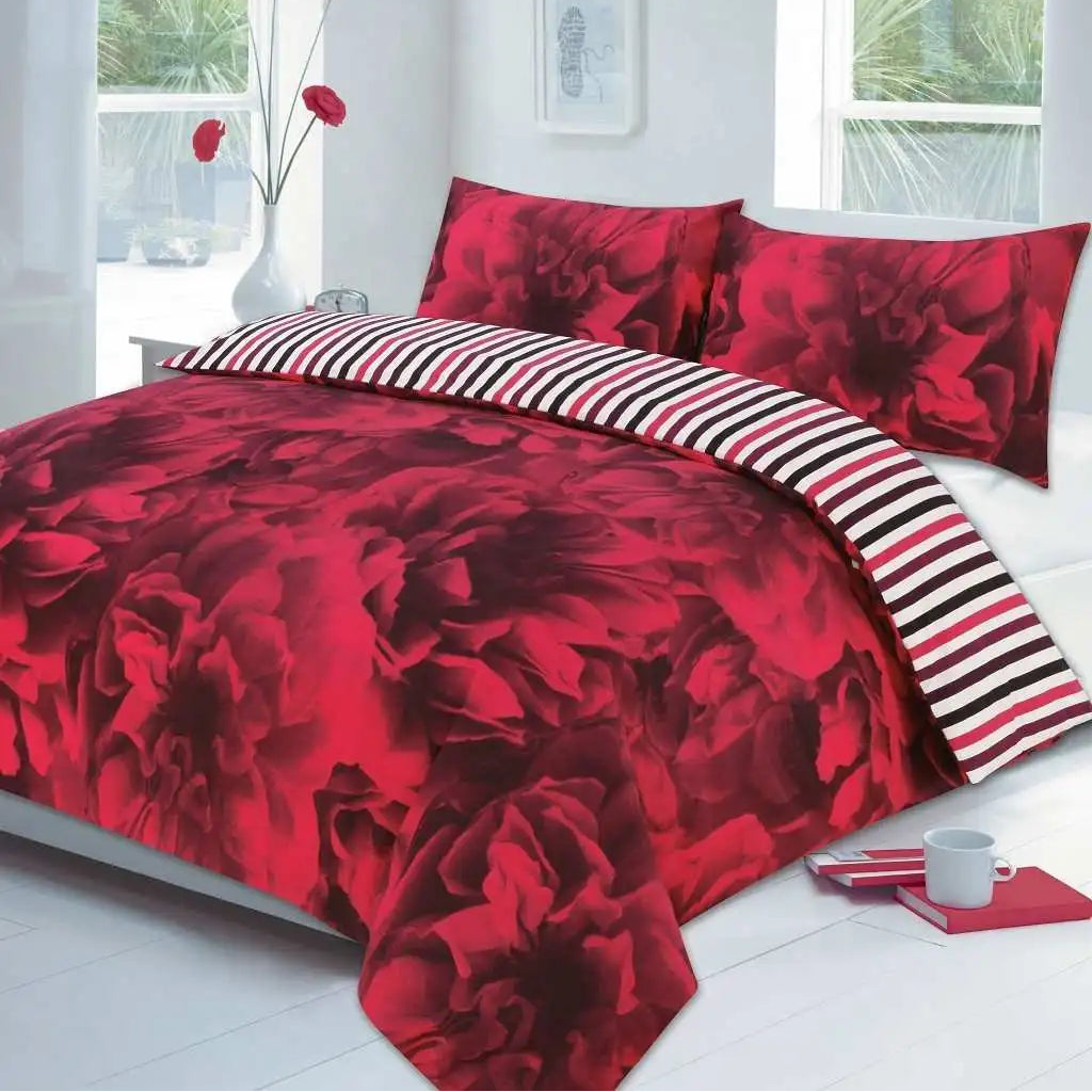 rose printed duvet cover set red