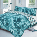rose printed duvet cover set teal