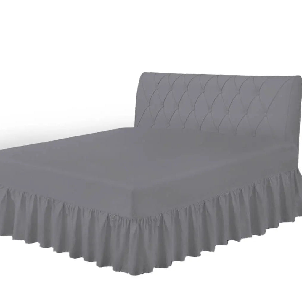 frilled fitted valance sheet grey