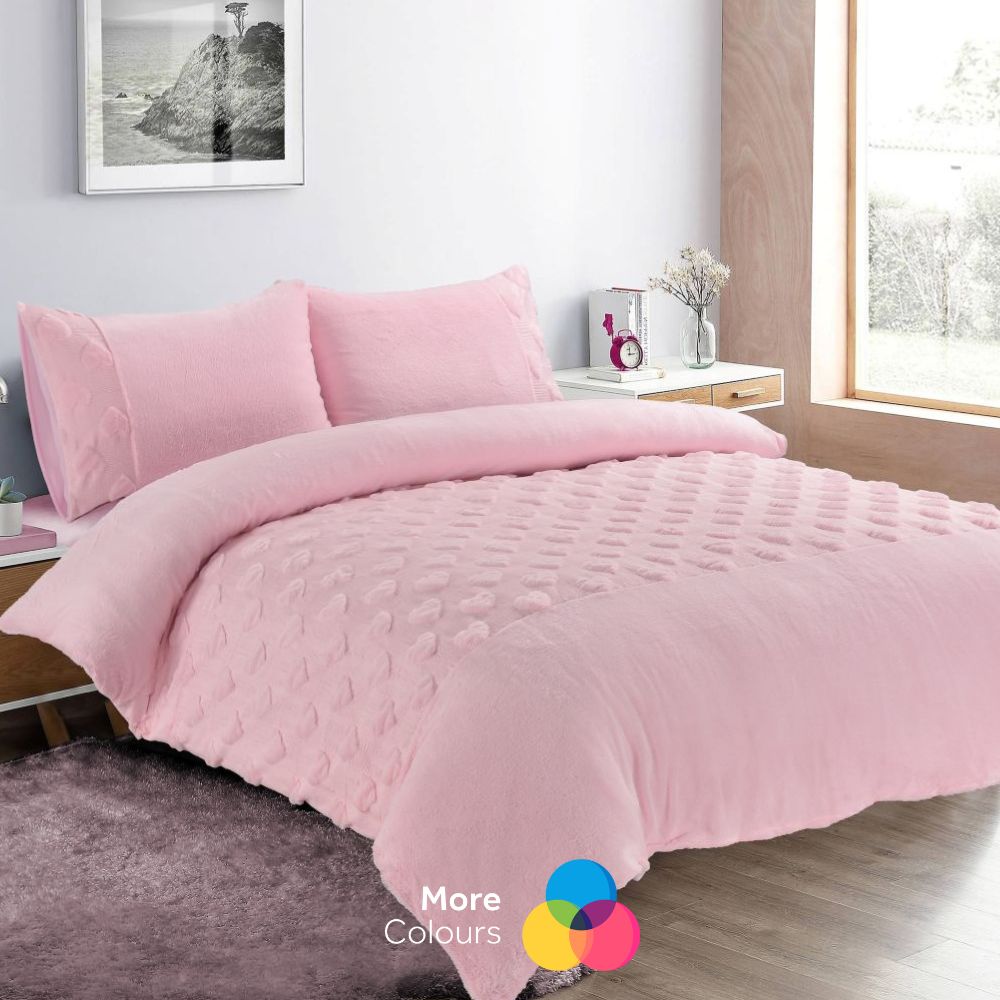 Hearts Teddy Fleece Duvet Cover Set | 2 Colours