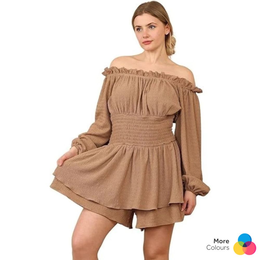 Ruffle Layered Off Shoulder Boat Neck Party Dress | 3 Colours