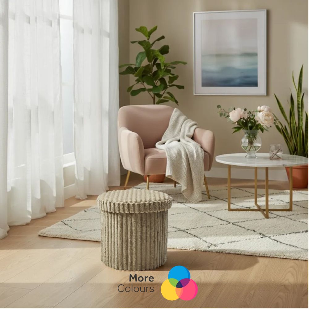 Round Ribbed Ottoman Storage Box | 40 x 40 x 37CM | 5 Colours