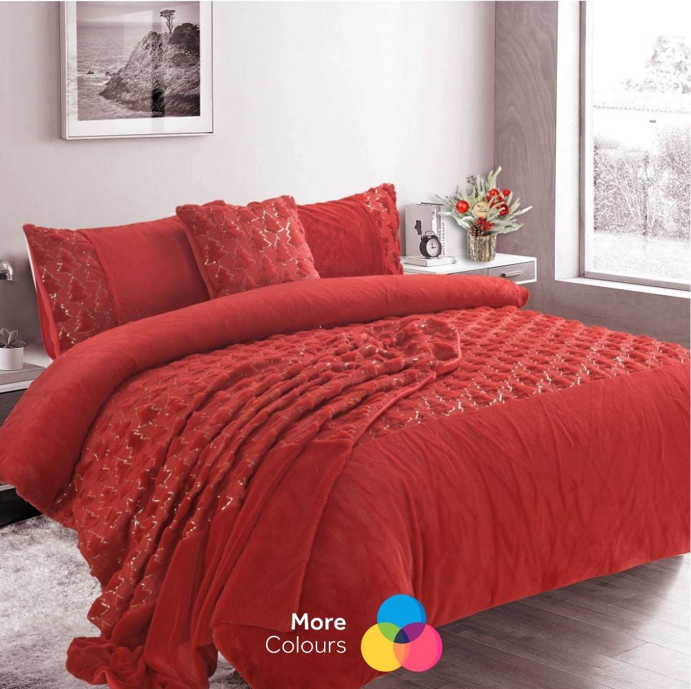 Christmas Tree Teddy Fleece Duvet Cover Set | 3 Colours