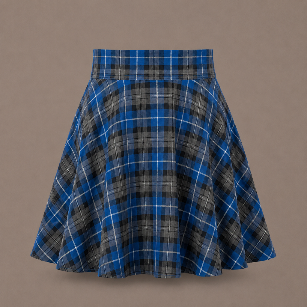 Girls Tartan Check Pull-On Skater Skirts | Red & Blue