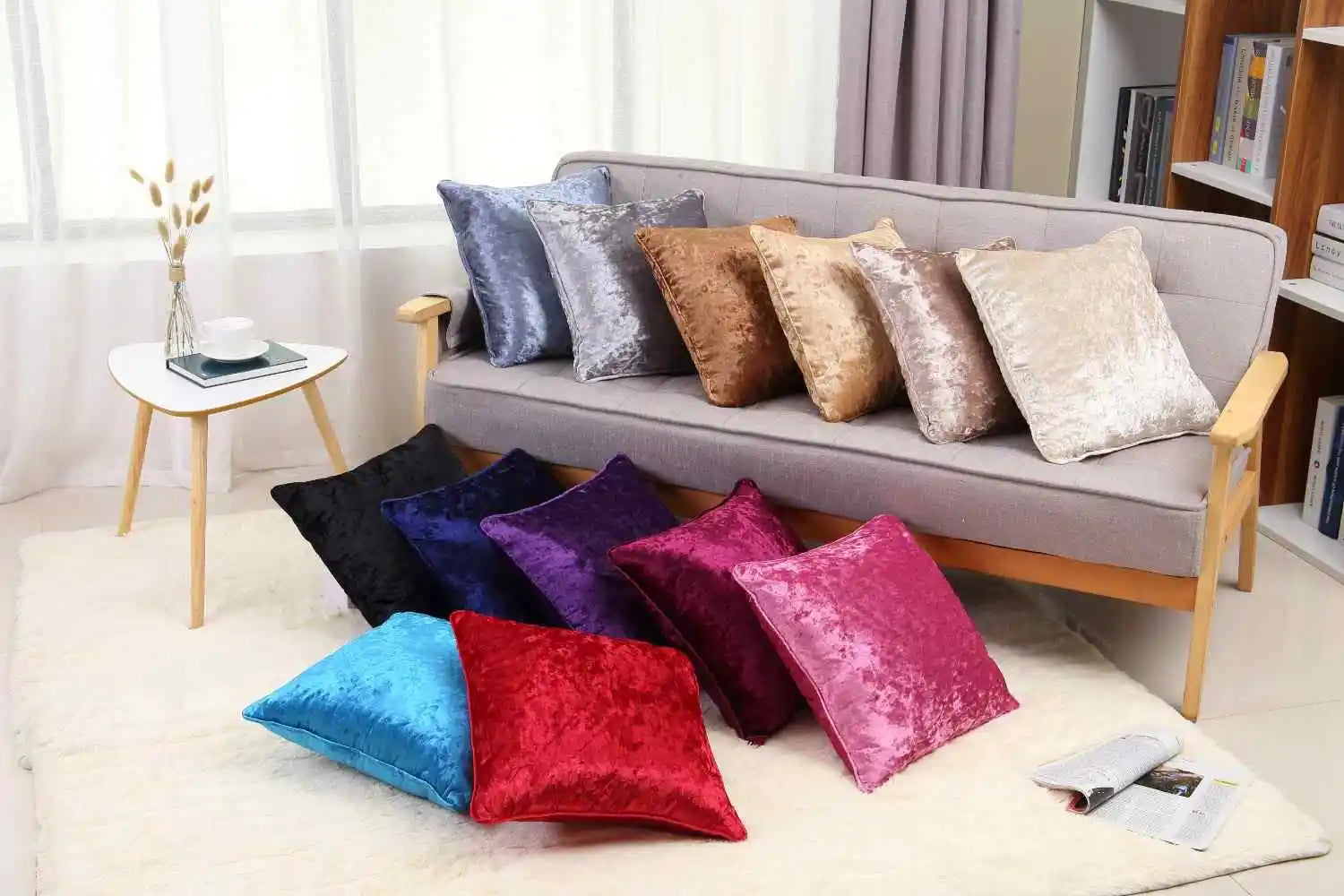 Crushed velvet cushion covers