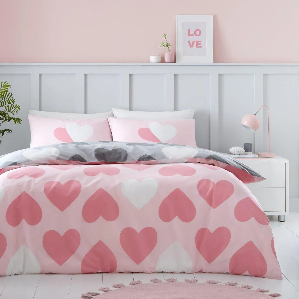 Pretty Hearts Printed Duvet Cover Set | Poly Cotton