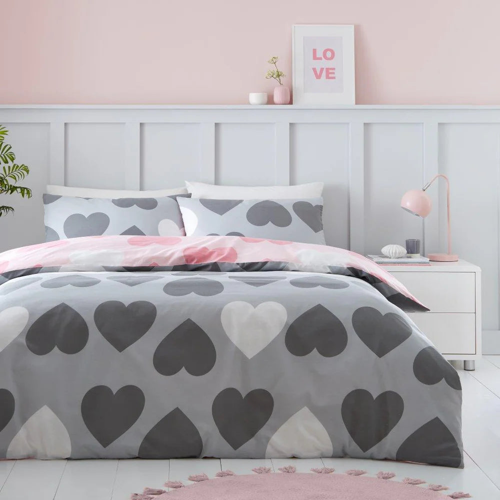 Pretty Hearts Printed Duvet Cover Set | Poly Cotton