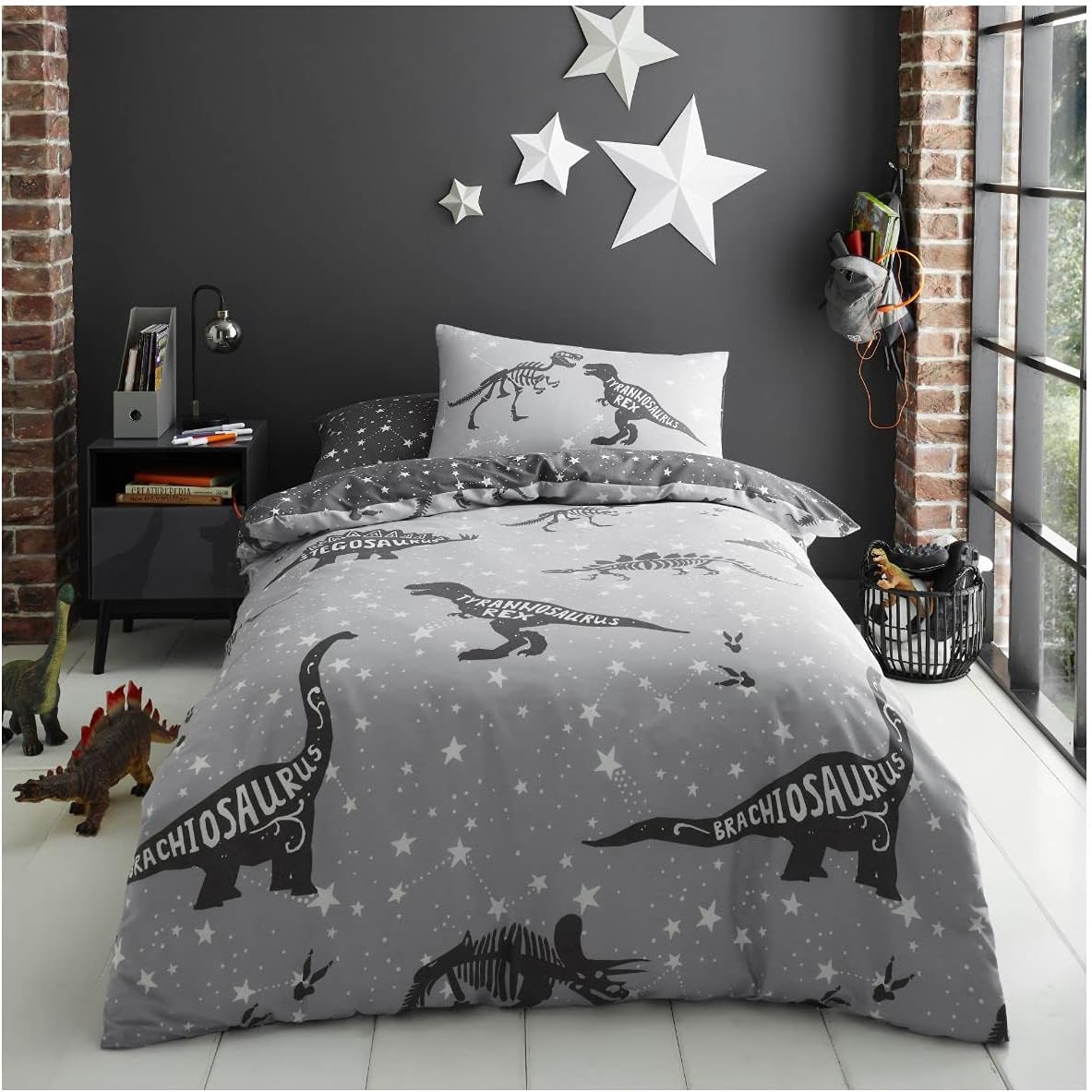 Space T-Rex Grey | Duvet Cover Set | Sheet Set