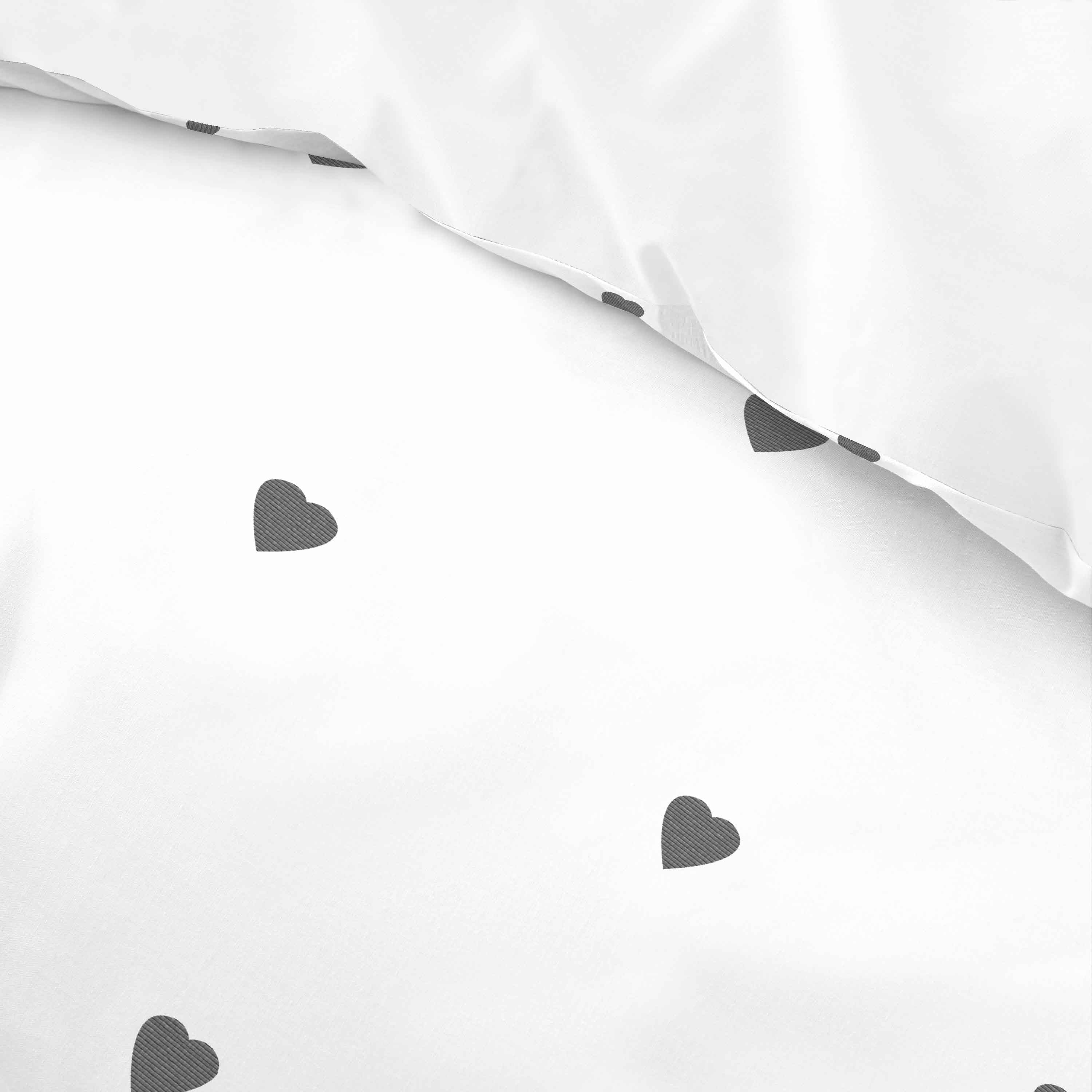 Embroidered Hearts Duvet Cover Set | White/Charcoal