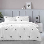 Embroidered Hearts Duvet Cover Set | White/Charcoal