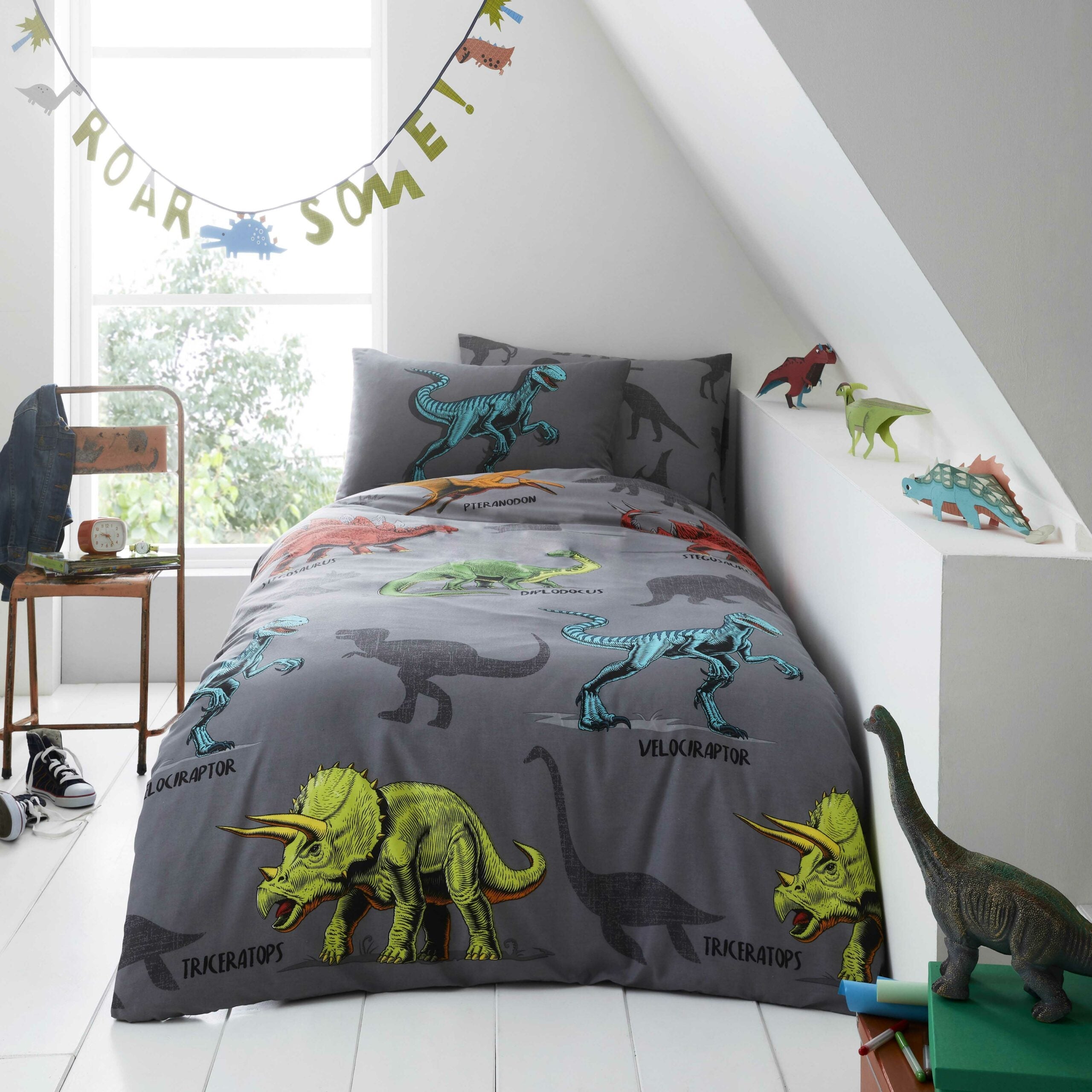Dino Friend Charcoal | Duvet Cover Set | Sheet Set