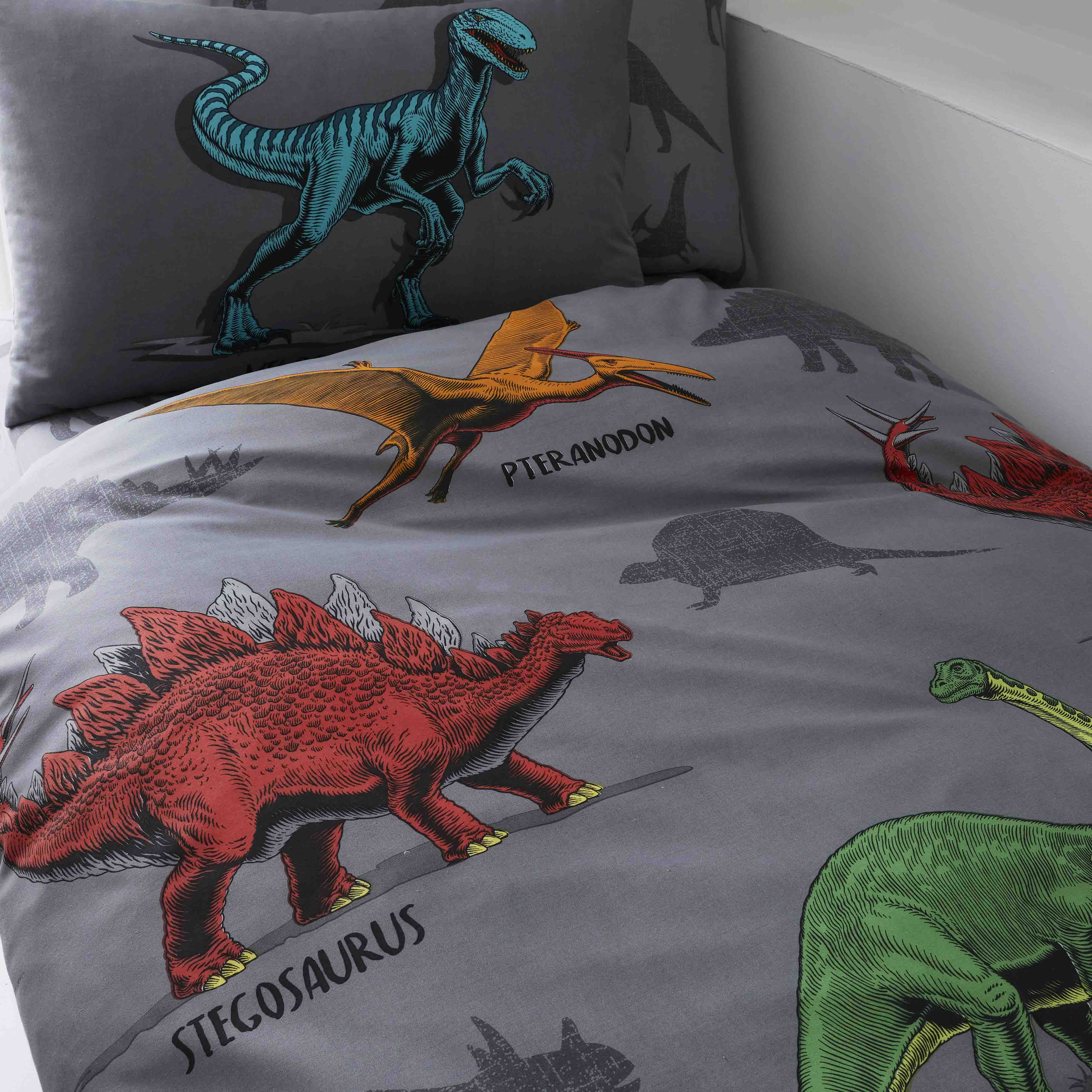 Dino Friend Charcoal | Duvet Cover Set | Sheet Set