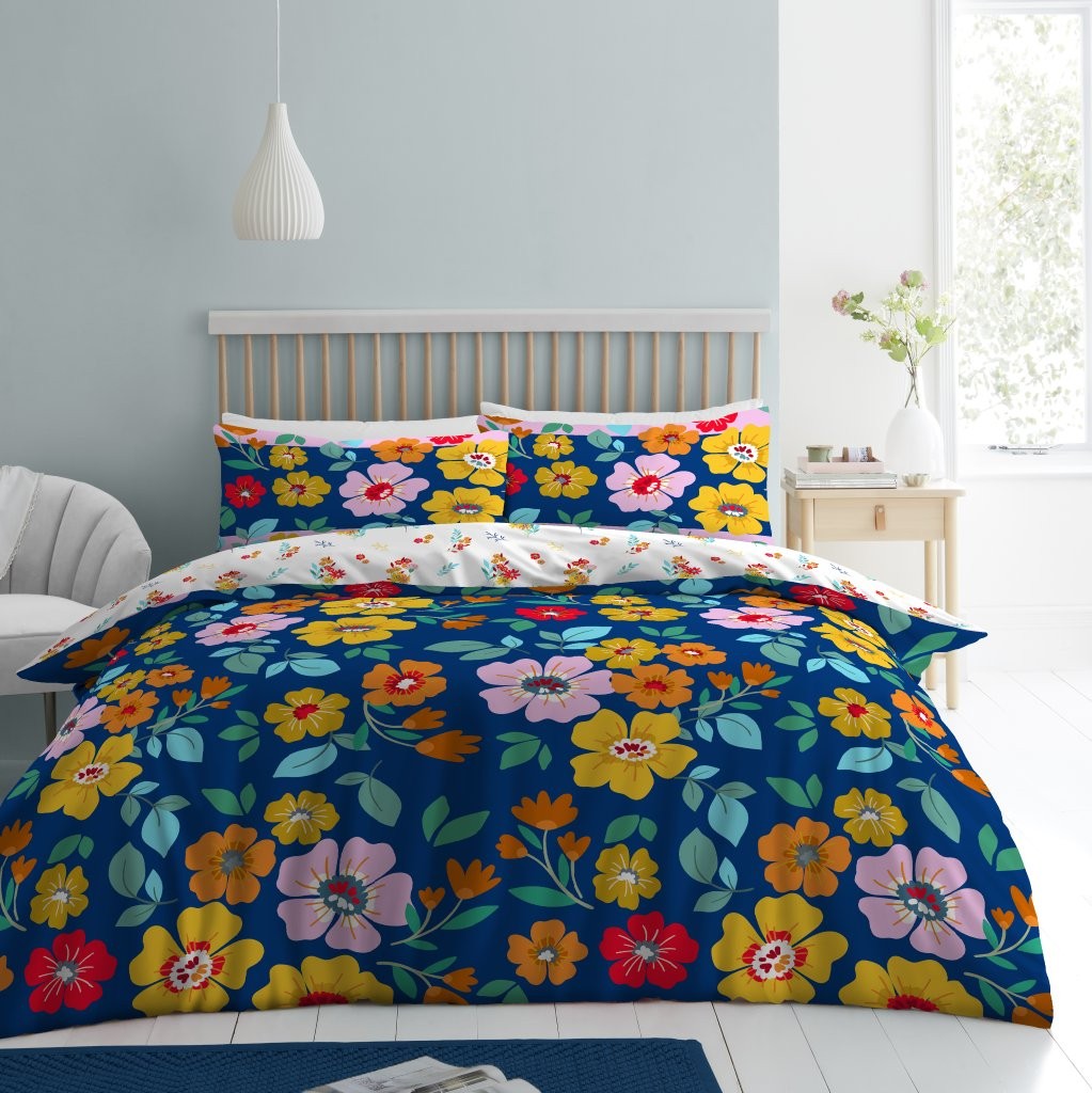 Esmeralda Blue Printed Duvet Cover Set | Poly Cotton