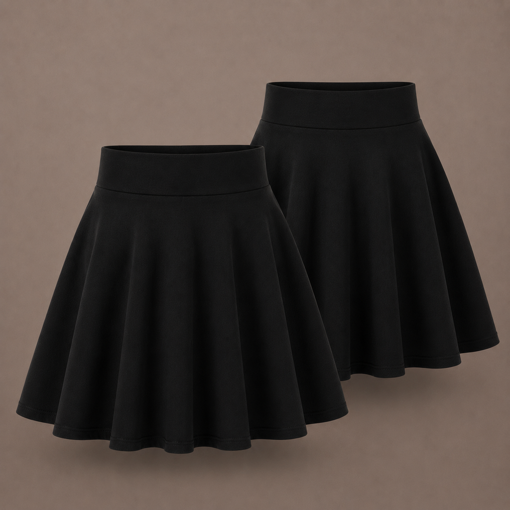 Pack of 2 Girls Plain Pull-On Skater School Skirts | 3 Colours