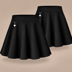 Pack of 2 Girls Jersey Flared School Skirt with Heart Pendant | 2 Colours