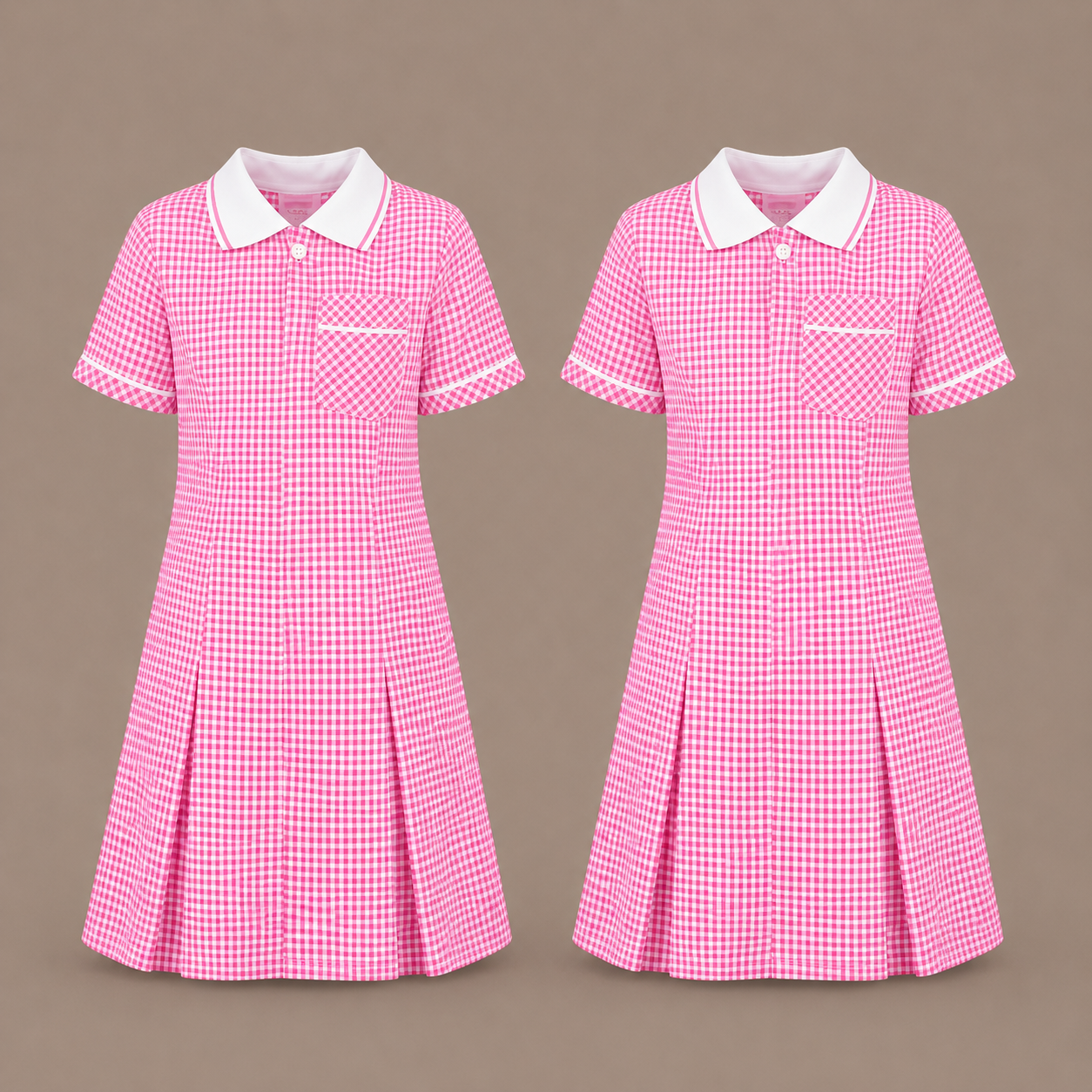 Pack of 2 Girls Gingham Check Pleated Dress | 7 Colours