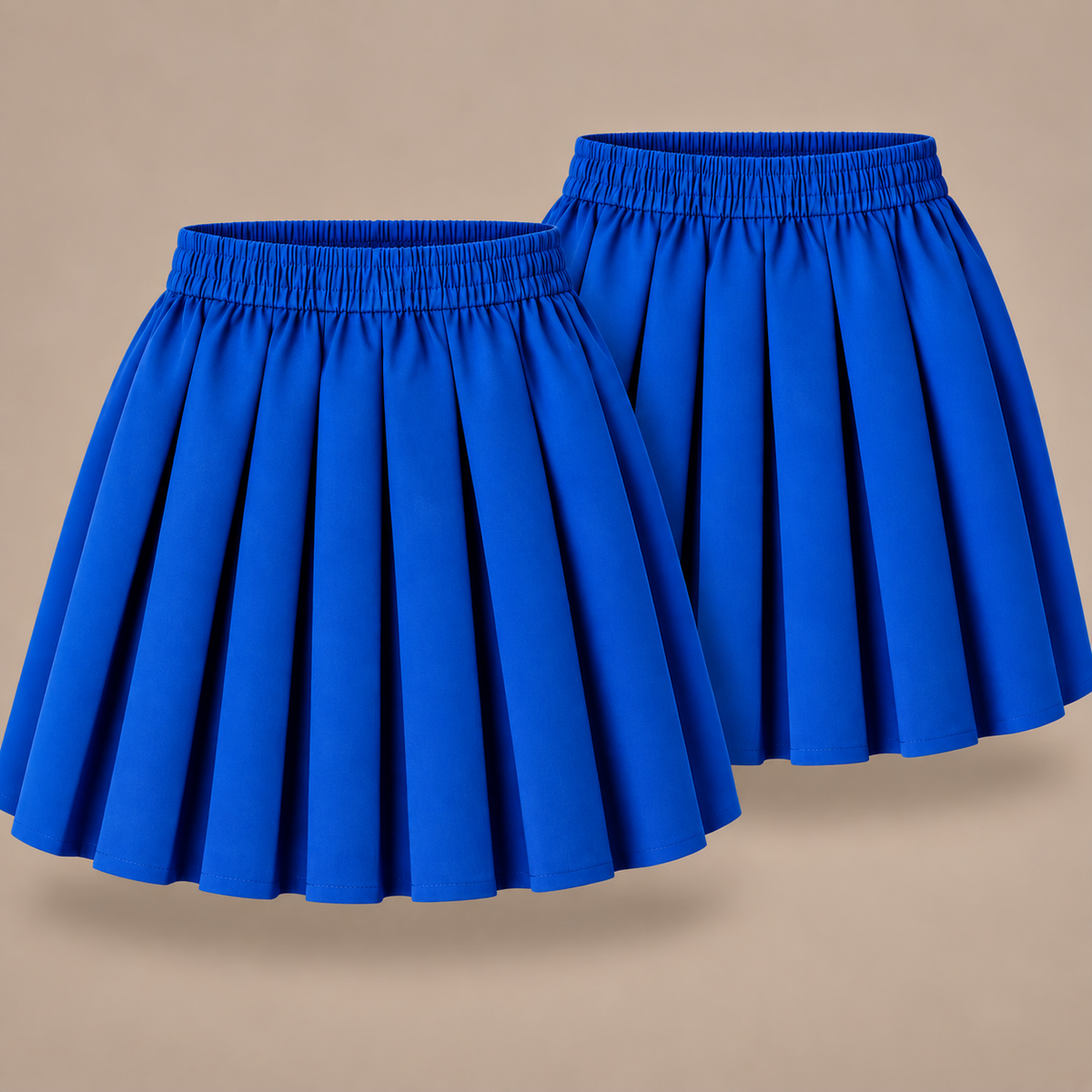 Pack of 2 Girls Plain Pull-On Box Pleated Skirts | 7 Colours