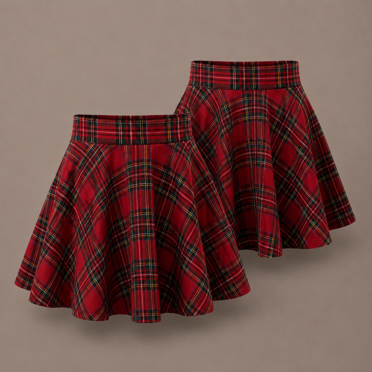 Pack of 2 Girls Tartan Check Pull-On Skater Skirts | Red & Blue
