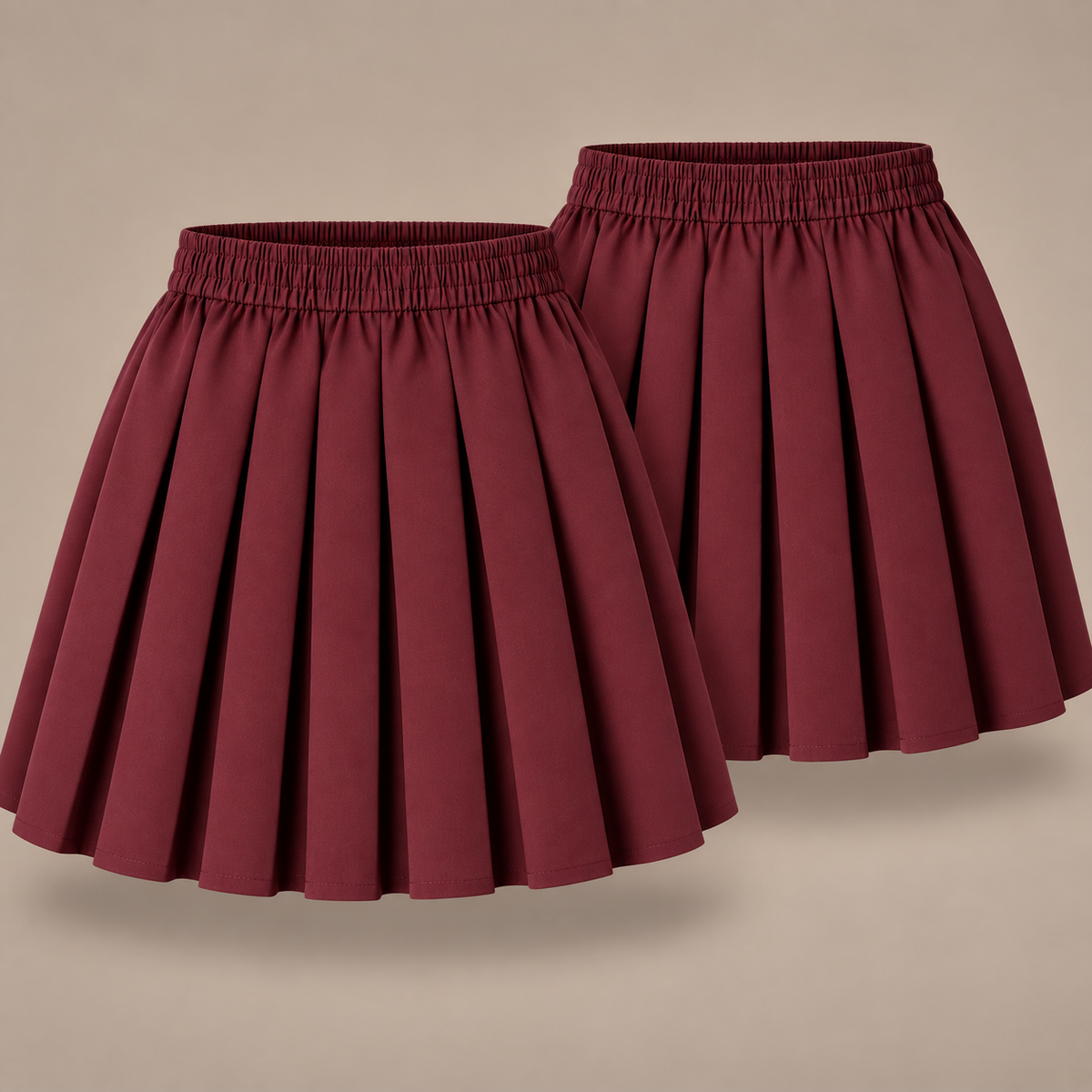 Pack of 2 Girls Plain Pull-On Box Pleated Skirts | 7 Colours