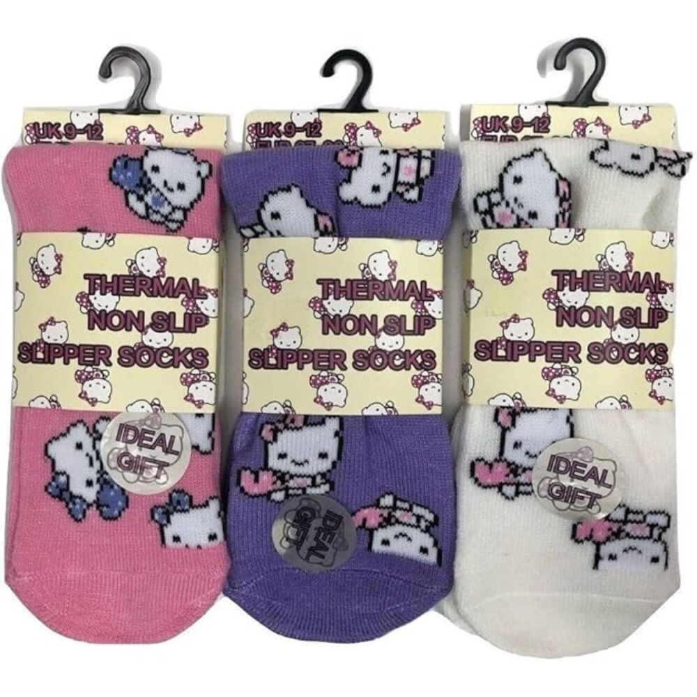 Girls Kitty Cat Thermal Grip Socks