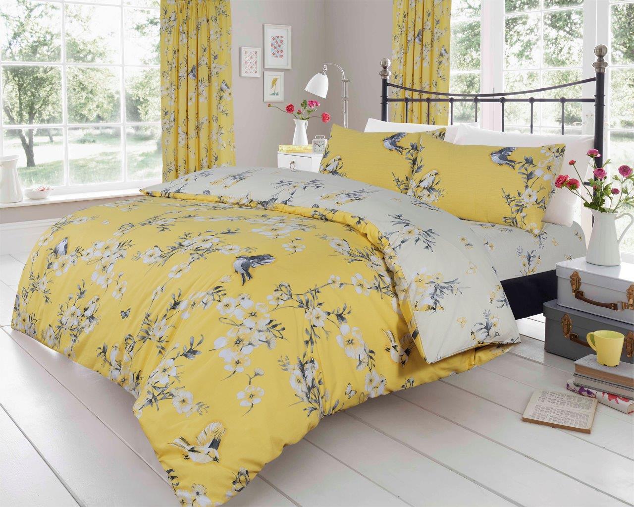 Birdie Blossom Printed Duvet Cover Set |  5 Colours
