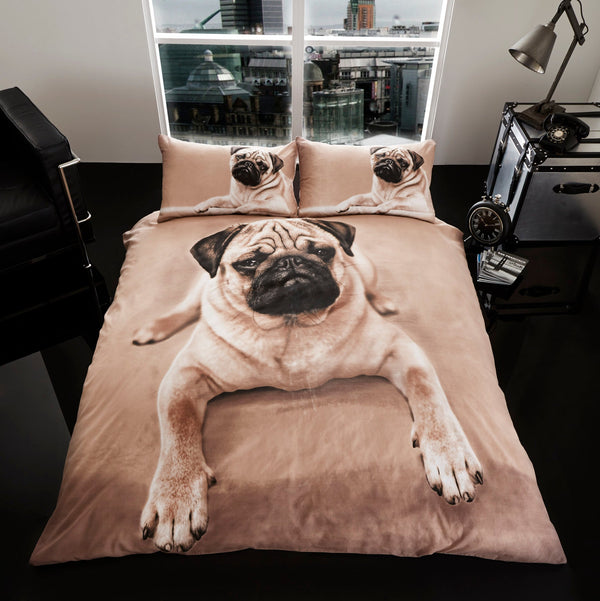 3D Pug Dog Printed Duvet Cover Set