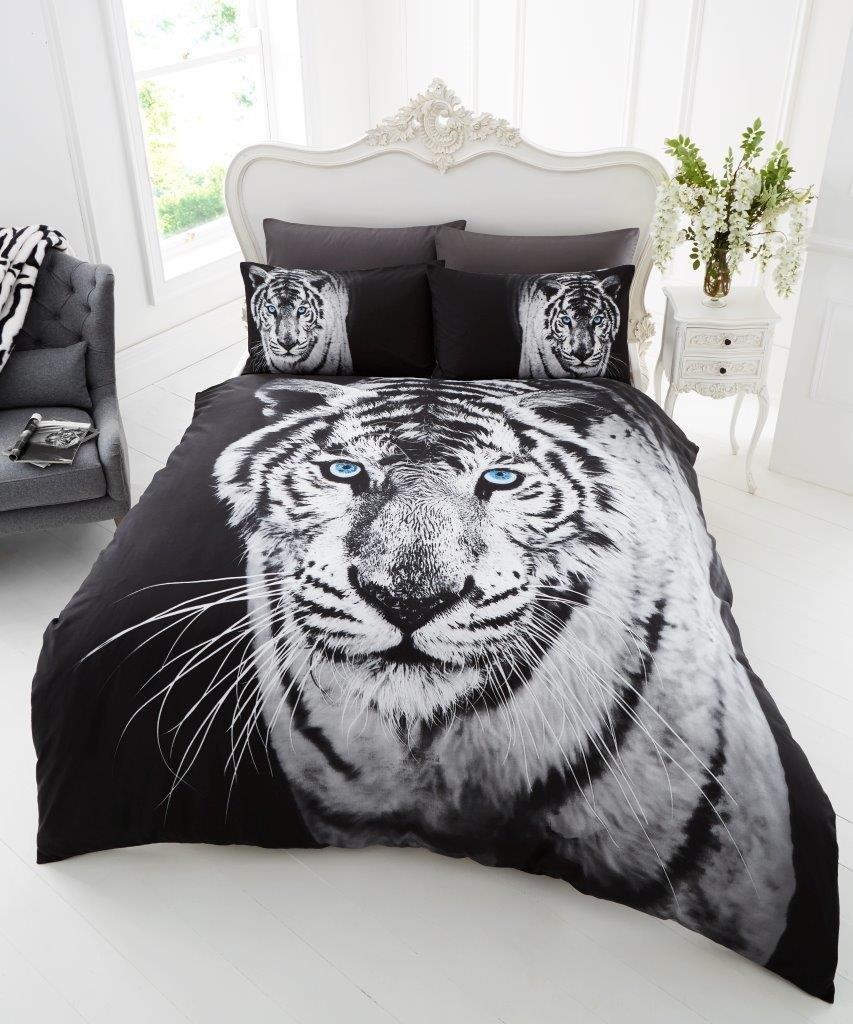 3D White Tiger Printed Duvet Cover Set