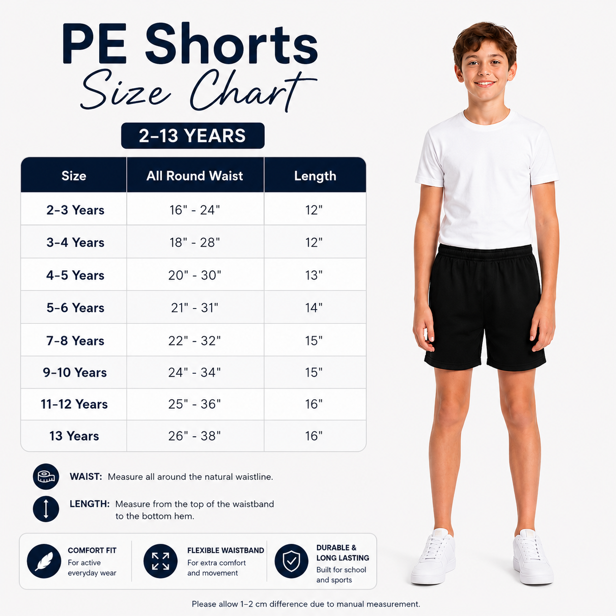 Pack of 2 Boys PE Plain Sports Shorts | 5 Colours