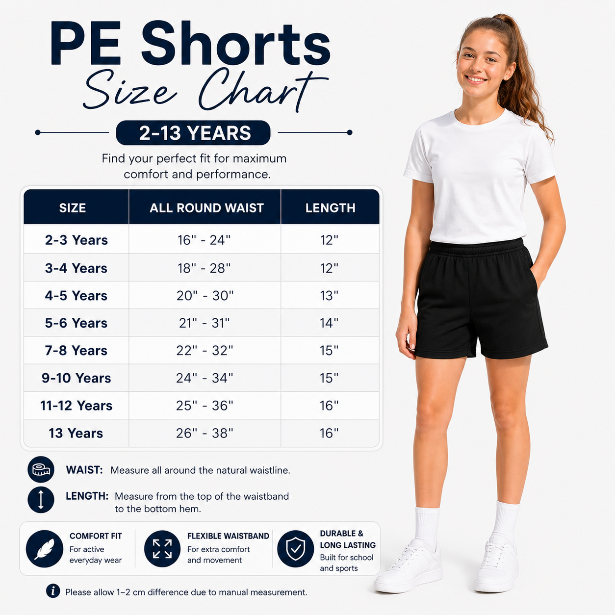Pack of 2 Girls PE Plain Sports Shorts | 5 Colours