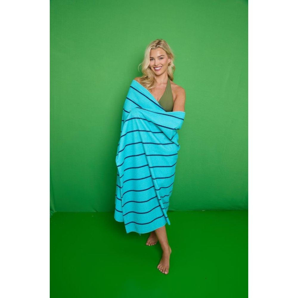 Pin Stripe Jumbo Beach Towel | Aqua & Pink | 200CM × 100CM