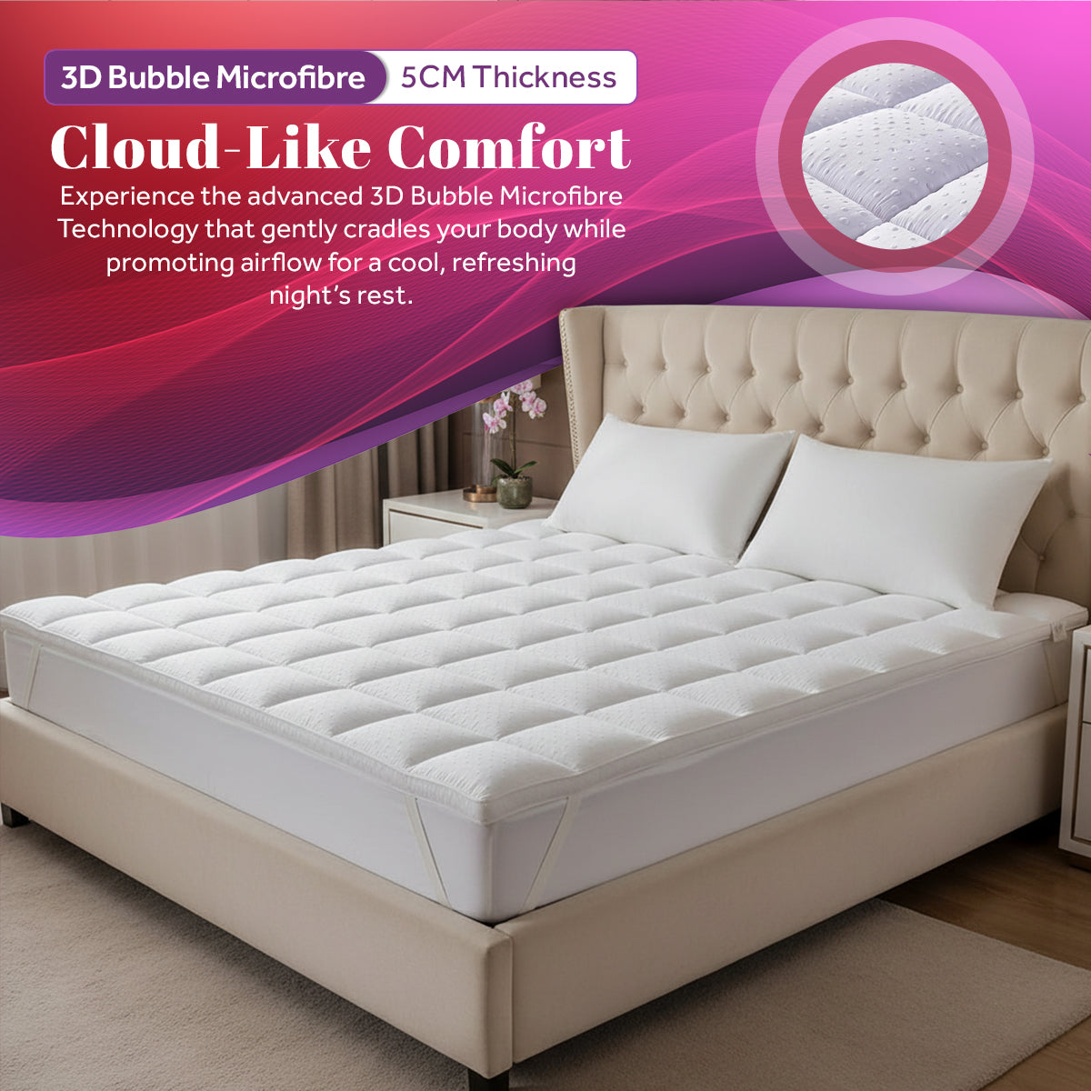 3D Bubble 5CM Microfibre Mattress Topper