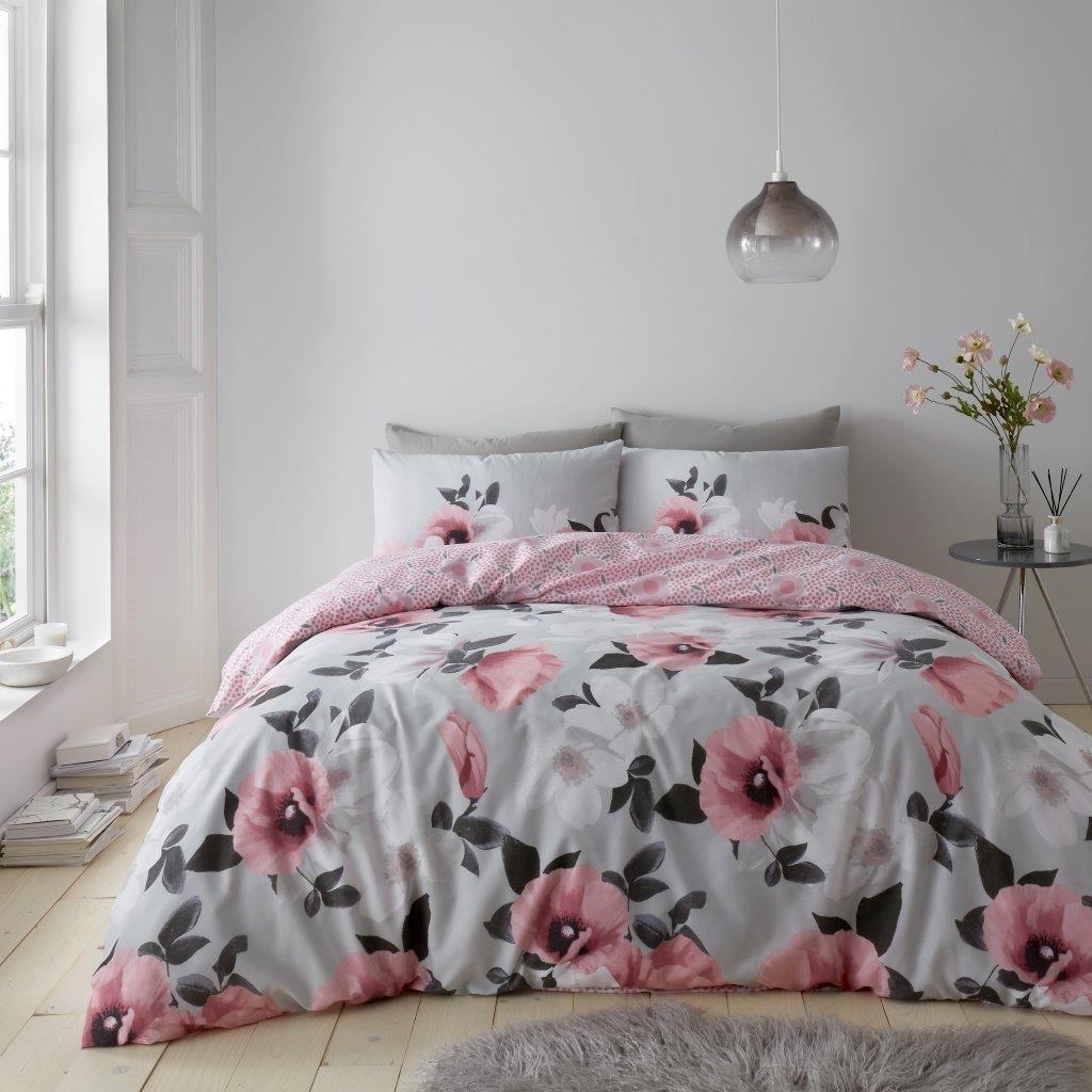 3D Digital Poppy Blush Printed Duvet Cover Set | Poly Cotton