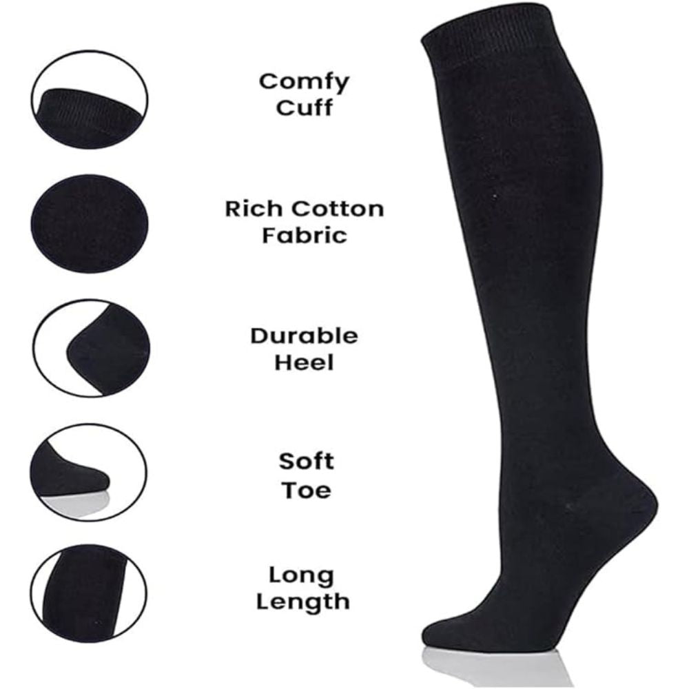 Women’s Plain Cotton Rich Knee High Socks | 4 Colours
