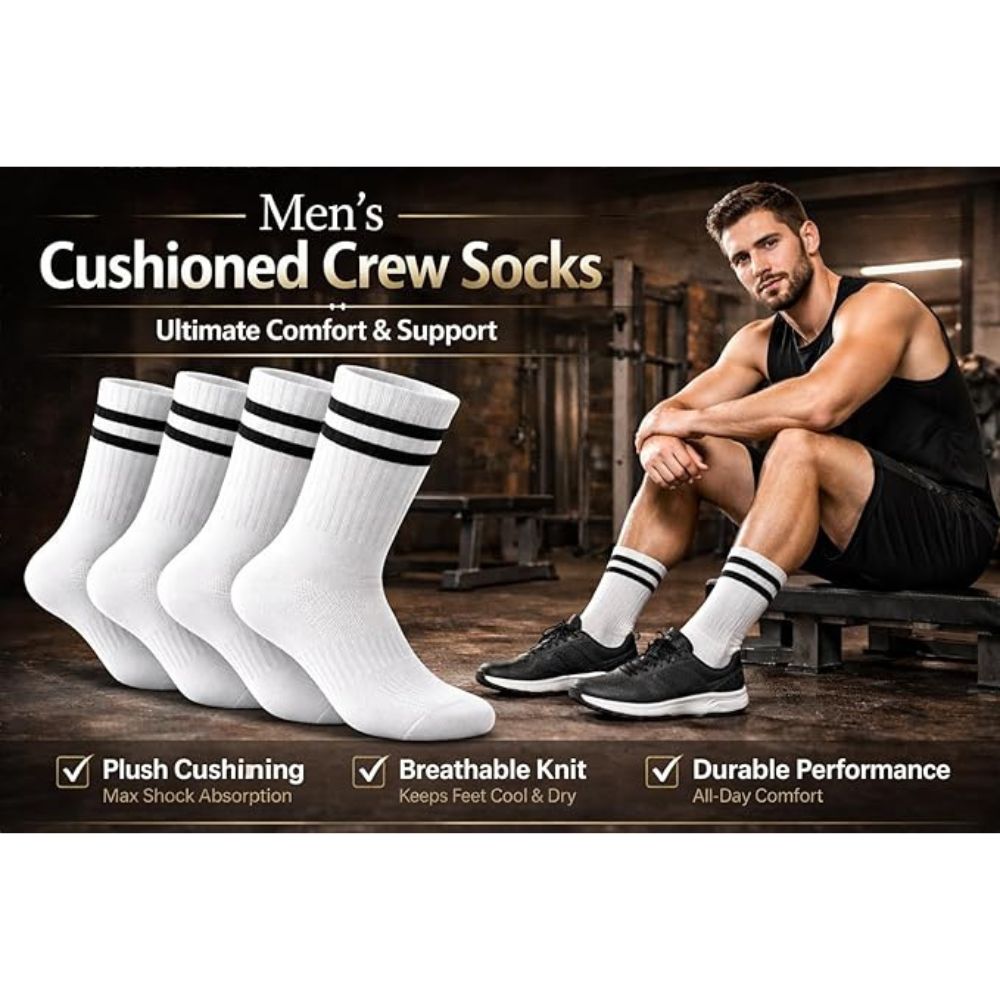 Men’s Cushioned Crew Sports Socks | 3 Colours