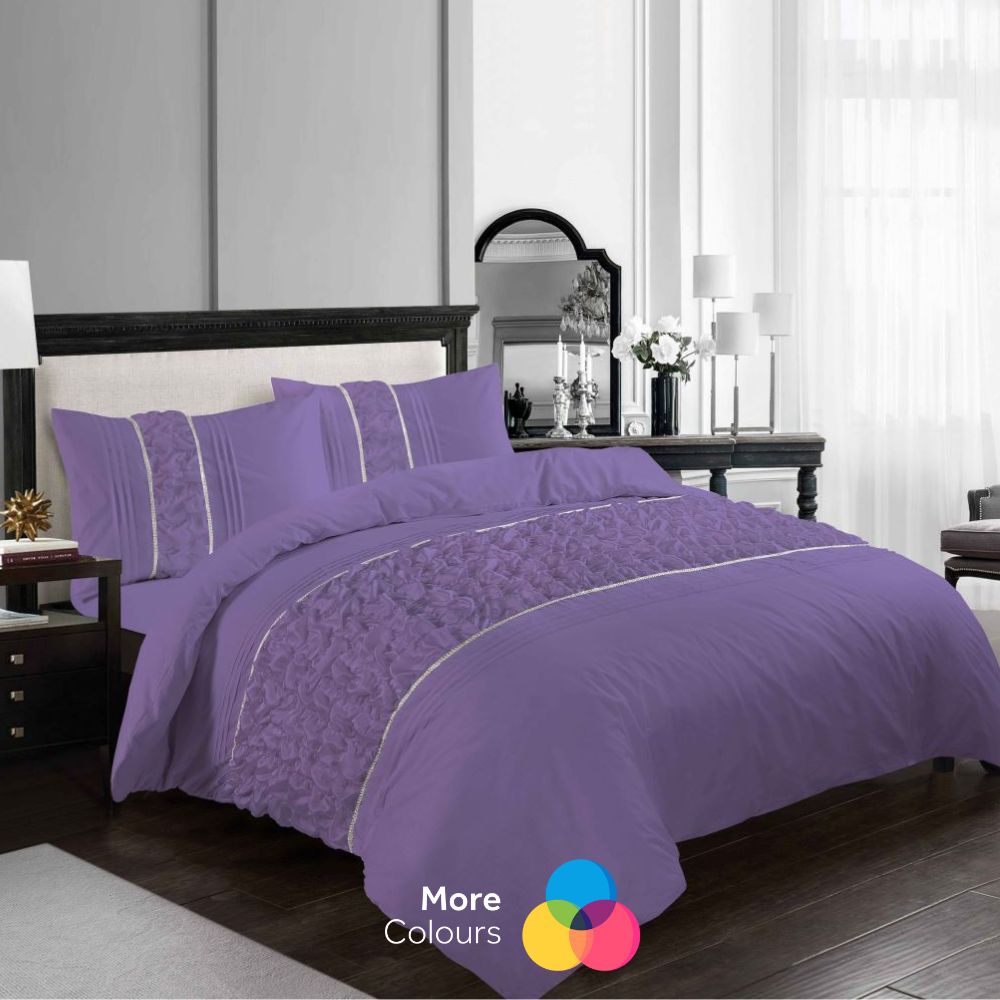 Aurora Ruffled Diamond Lace Sequin Duvet Cover Set | 3 Colours
