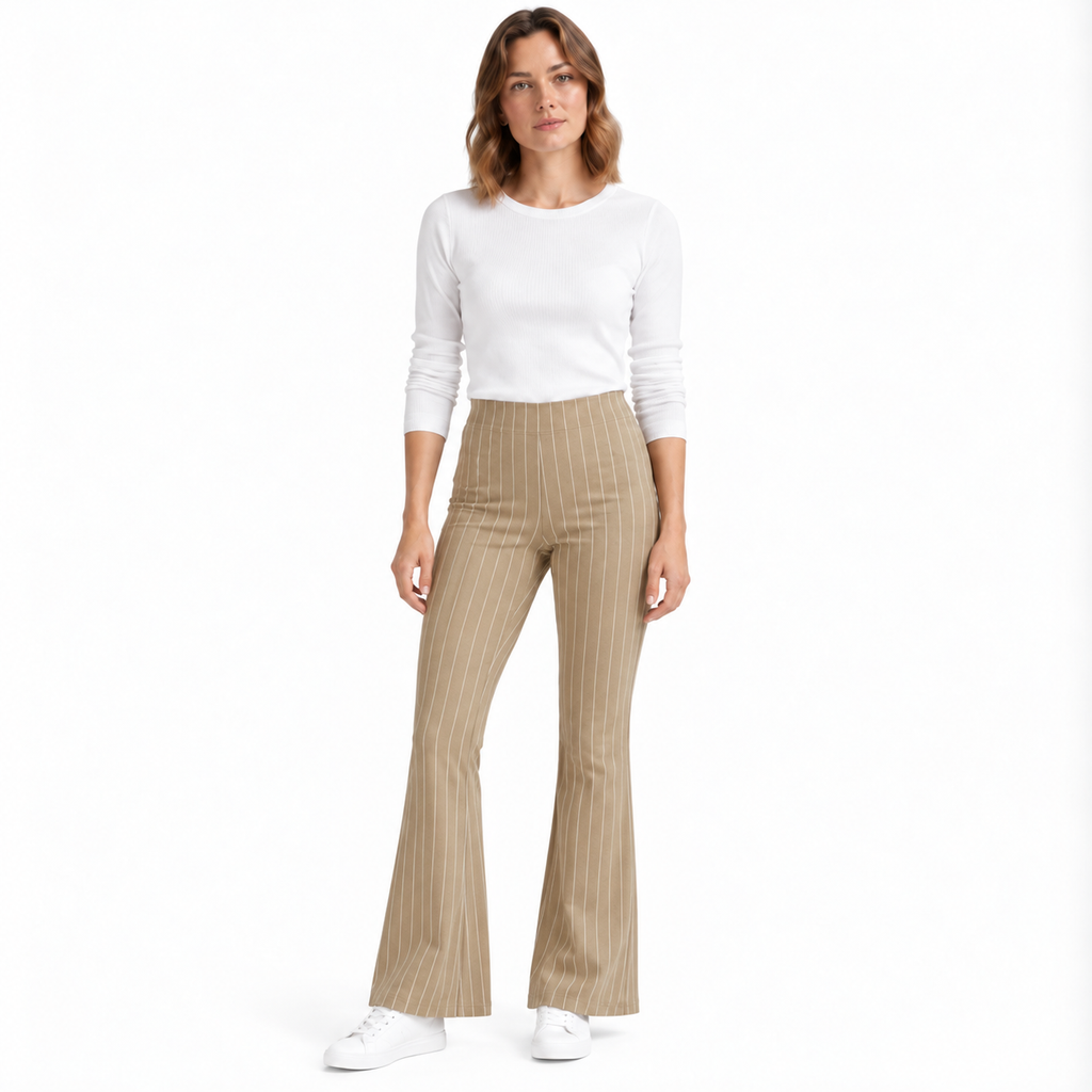 Stripe Jersey Pull-On Bootleg Trousers | 3 Colours