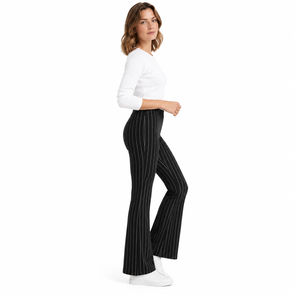 Stripe Jersey Pull-On Bootleg Trousers | 3 Colours