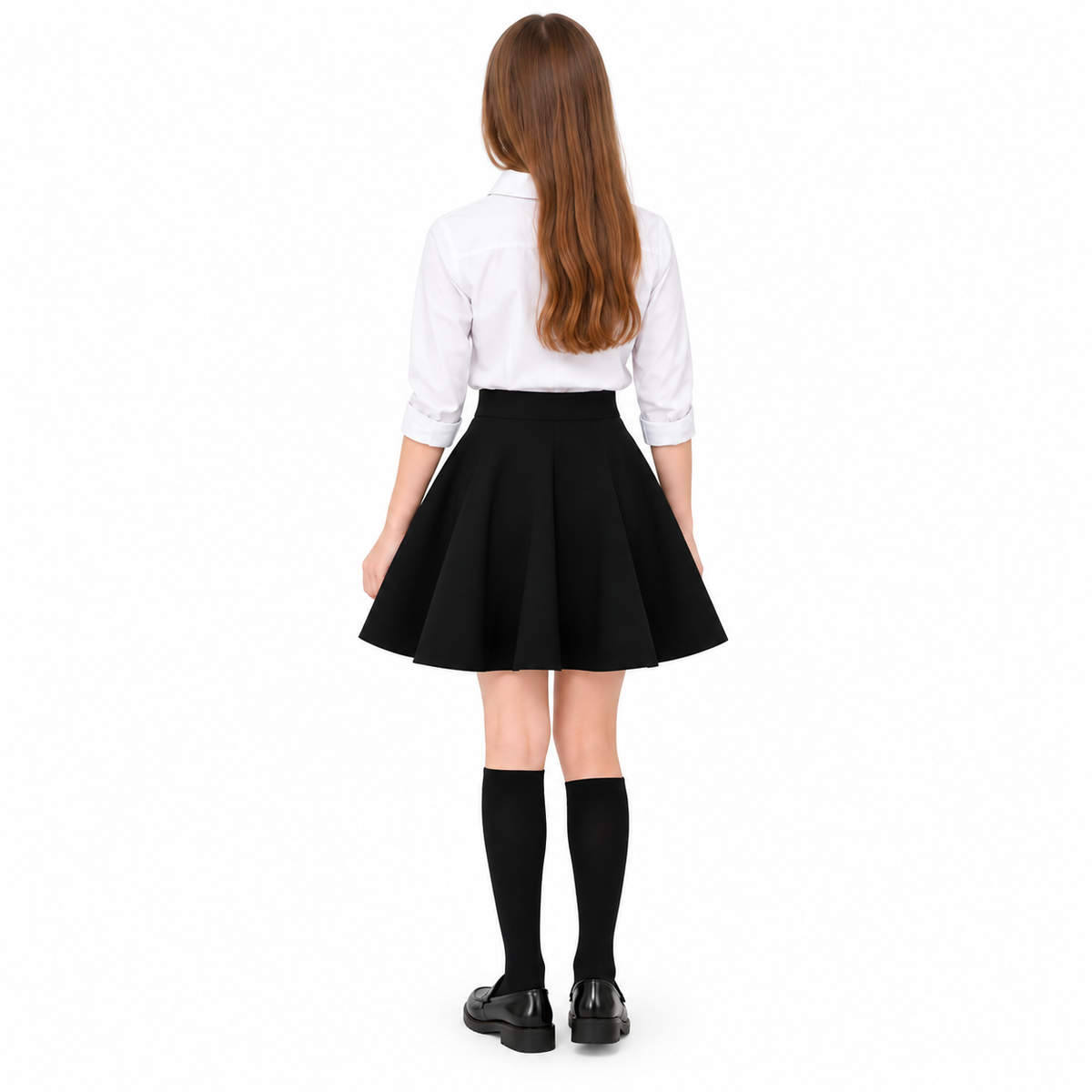 Pack of 2 Girls Jersey Flared School Skirt with Heart Pendant | 2 Colours
