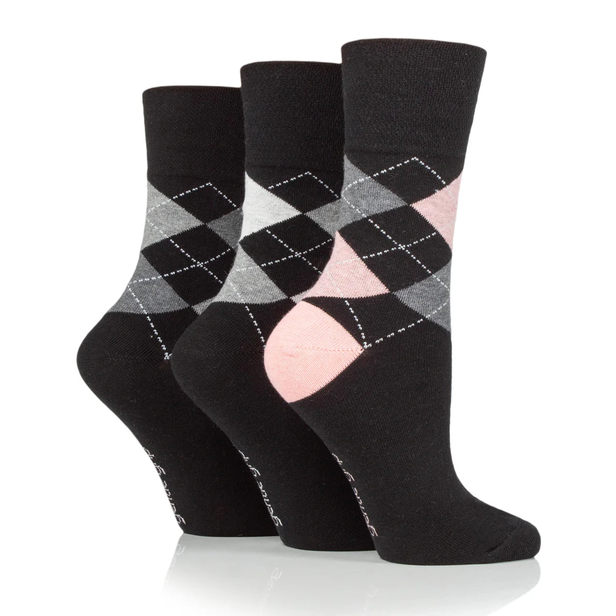 Women Black Highland Argyle Gentle Grip Cotton Rich Socks