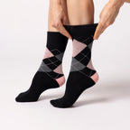 Women Black Highland Argyle Gentle Grip Cotton Rich Socks