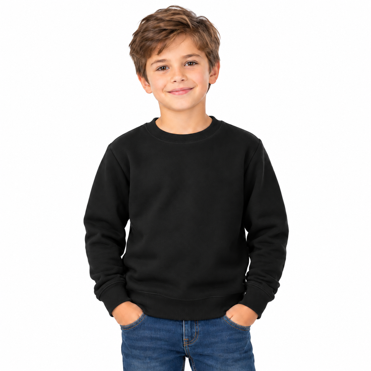Black Boys' Crew Neck Fleece Sweatshirt