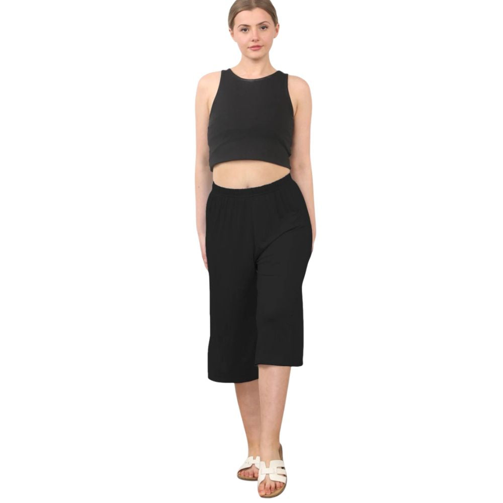 Plain Elastic Waist Culottes Cropped Shorts | 11 Colours