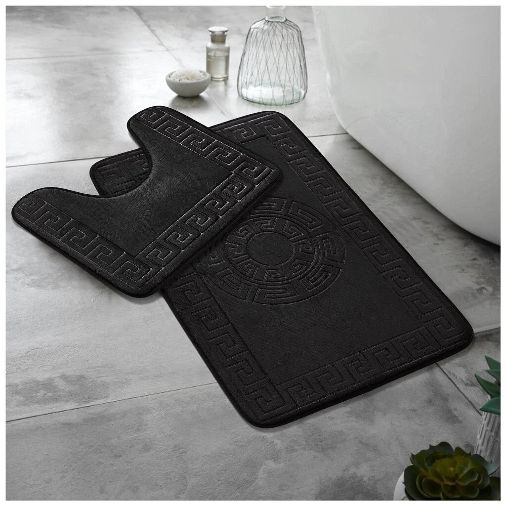 Greek Embossed Memory Foam Bath Mat Set | 12 Colours