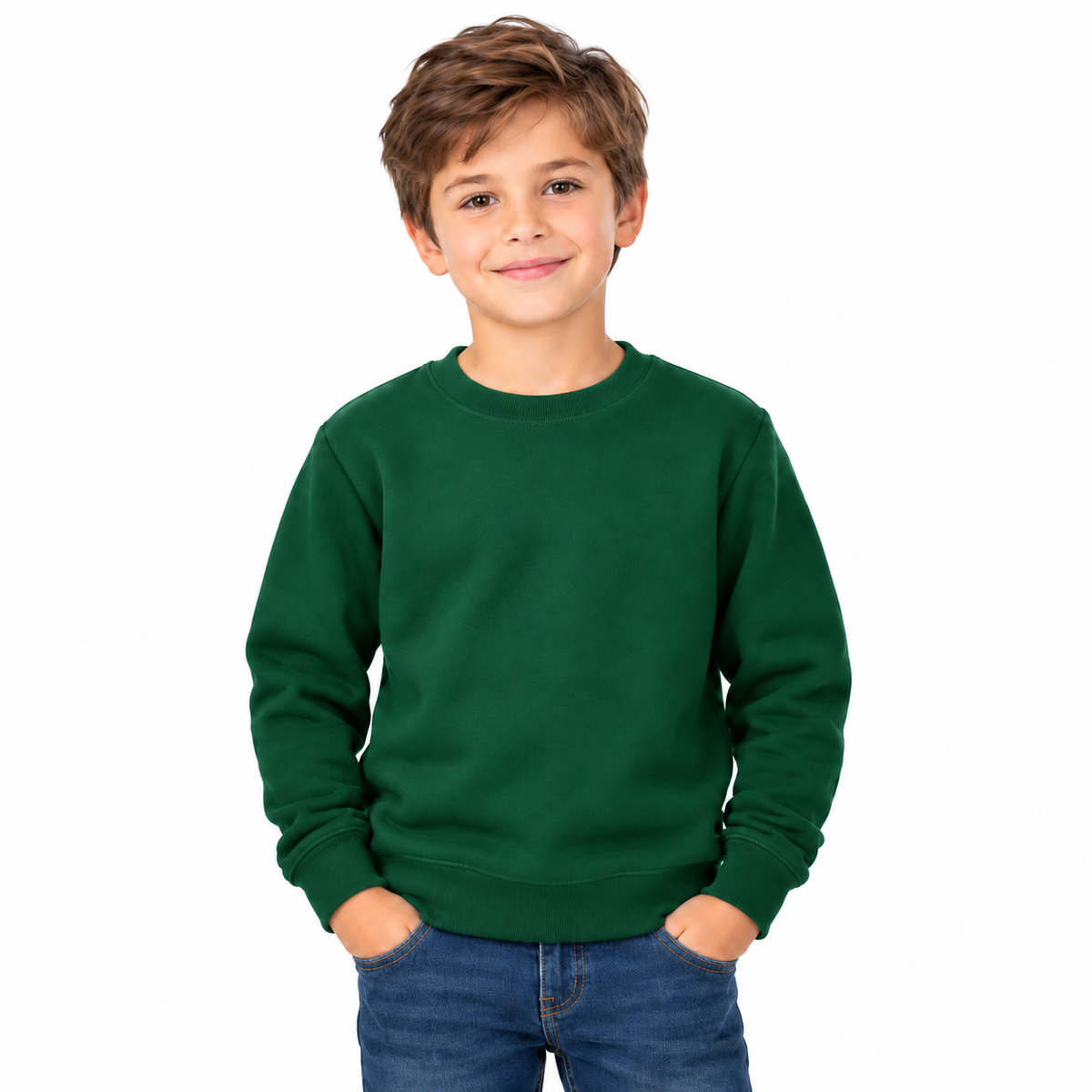 Bottle Green Boys' Crew Neck Fleece Sweatshirt
