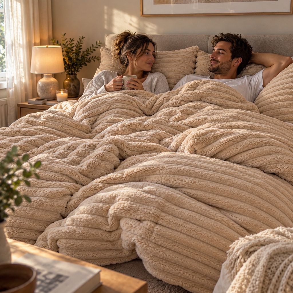 Chunky Teddy Fleece Duvet Cover Set lifestyle